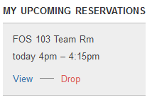 "My upcoming reservations" view of the process which allows you to view more or drop the reservation