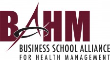 a maroon and white logo for BAHM