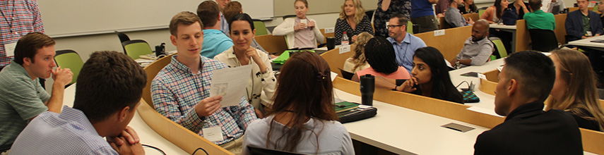 Students talking in a classroom