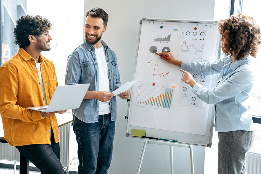 Business professionals white boarding ideas