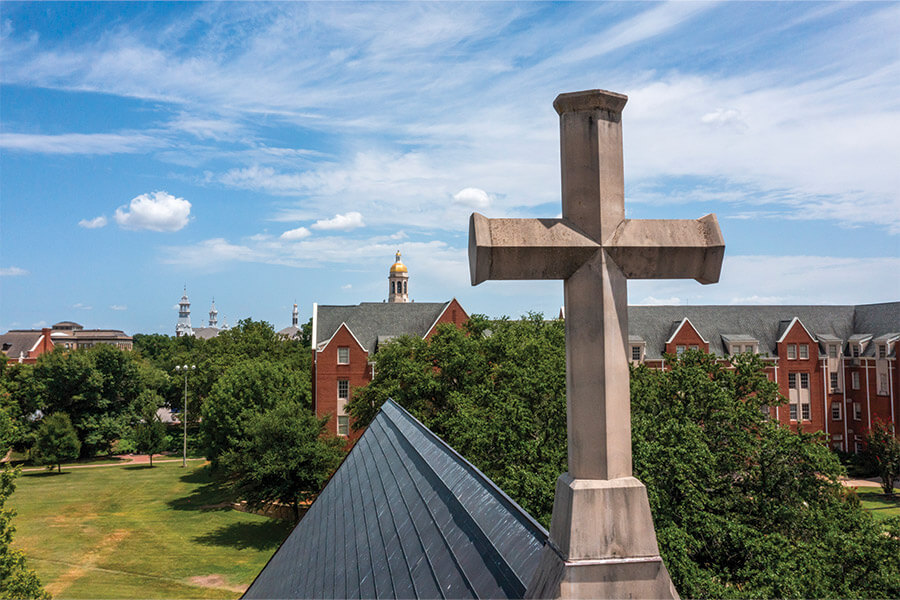 The cross on top of Robbins Chapel on Baylor campus