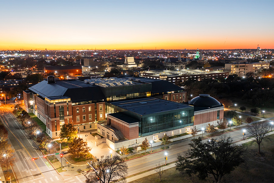 Baylor University business school at dusk