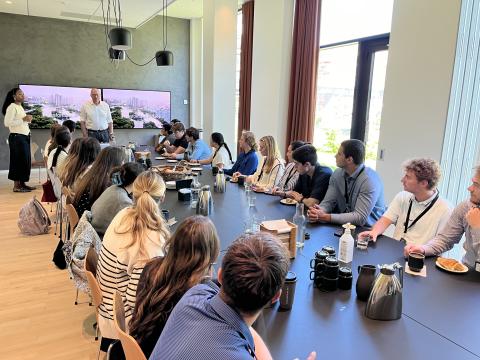 Baylor Business students in Sweco at a conference table in a Swedish office