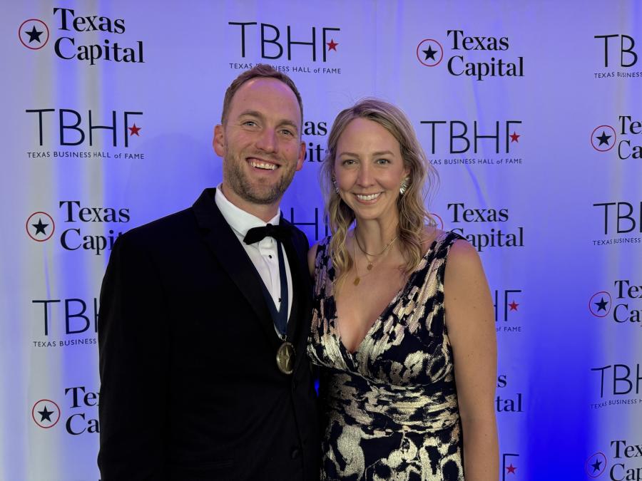Craig Brentlinger from Spring, TX, recipient of the prestigious Paul Foster Future Texas Business Legend Award, standing next to his wife